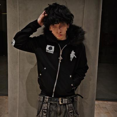 Europeisk och amerikansk mörk stil vinter med huva herr och dam avslappnad hiphop tryckt lös hoodie