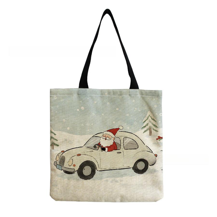 Women Vintage Linen Tote Bag - Large Capacity Christmas Print Shoulder Handbag for Casual & Grocery Shopping KTB