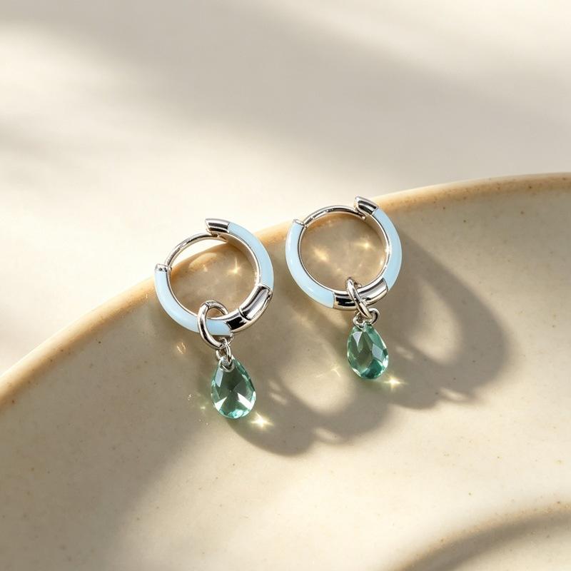

Blue Drop Zircon Pendant Simple 925 Sterling Silver Jewelry Delicate Diamond-Embedded Earrings 3254 серебряный