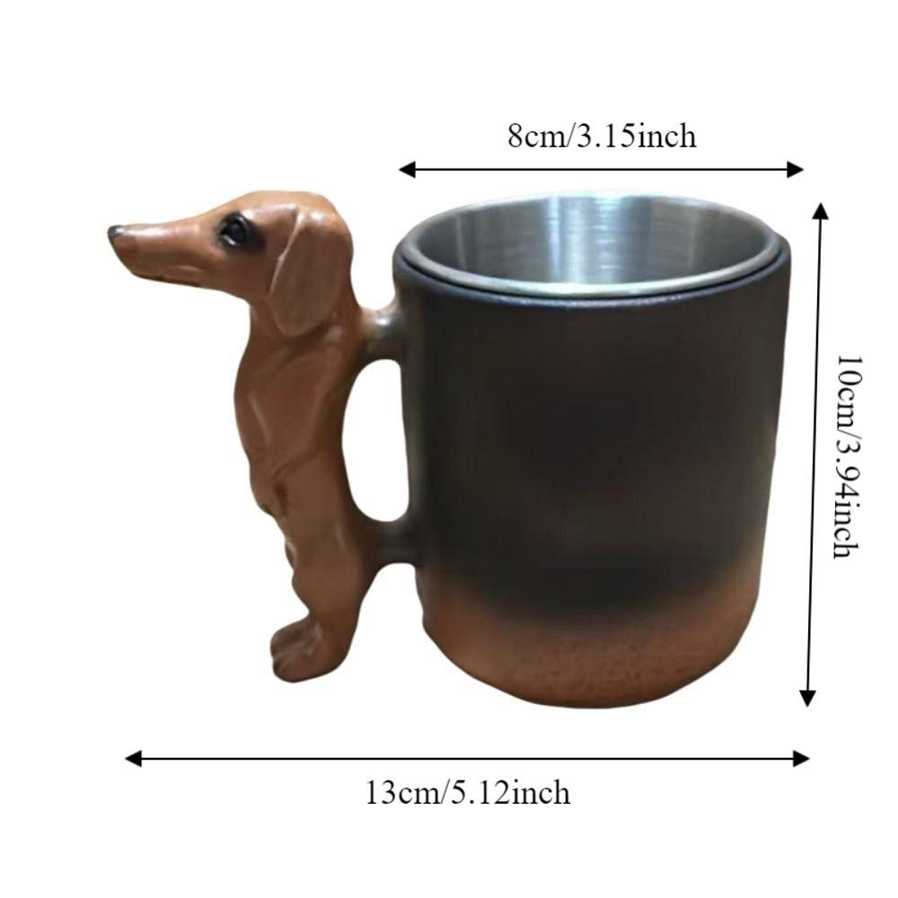 Lustige Harz Dackel Kaffeetasse Handgefertigt Niedliche Tierform Teetasse Edelstahl Innen mit Griff Wasserbecher für Zuhause