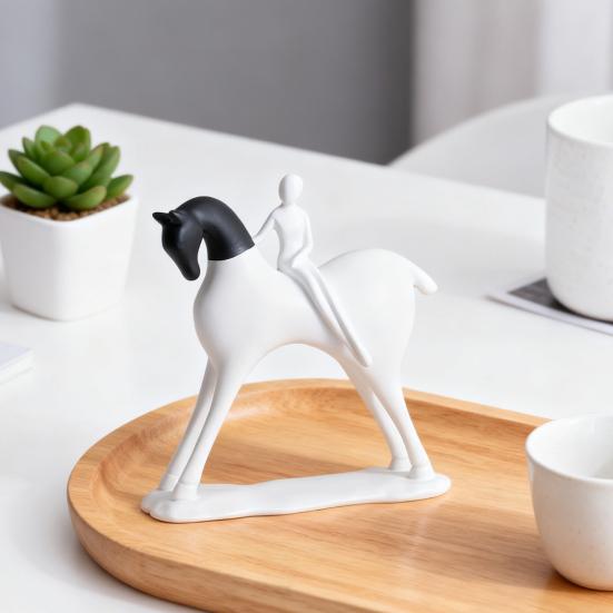 Abstract Man Black White Horse Figurine Modern Minimalist Artistic Horse Statue Resin Sculpture Home Office Desktop Decoration Ornament