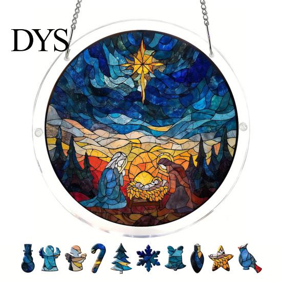 Home Window Hanging Ornament Christmas Acrylic Puzzle Suncatcher, Holiday Tree Snowman Stockings Red Bird Sun Catcher Stained Glass Art Kit