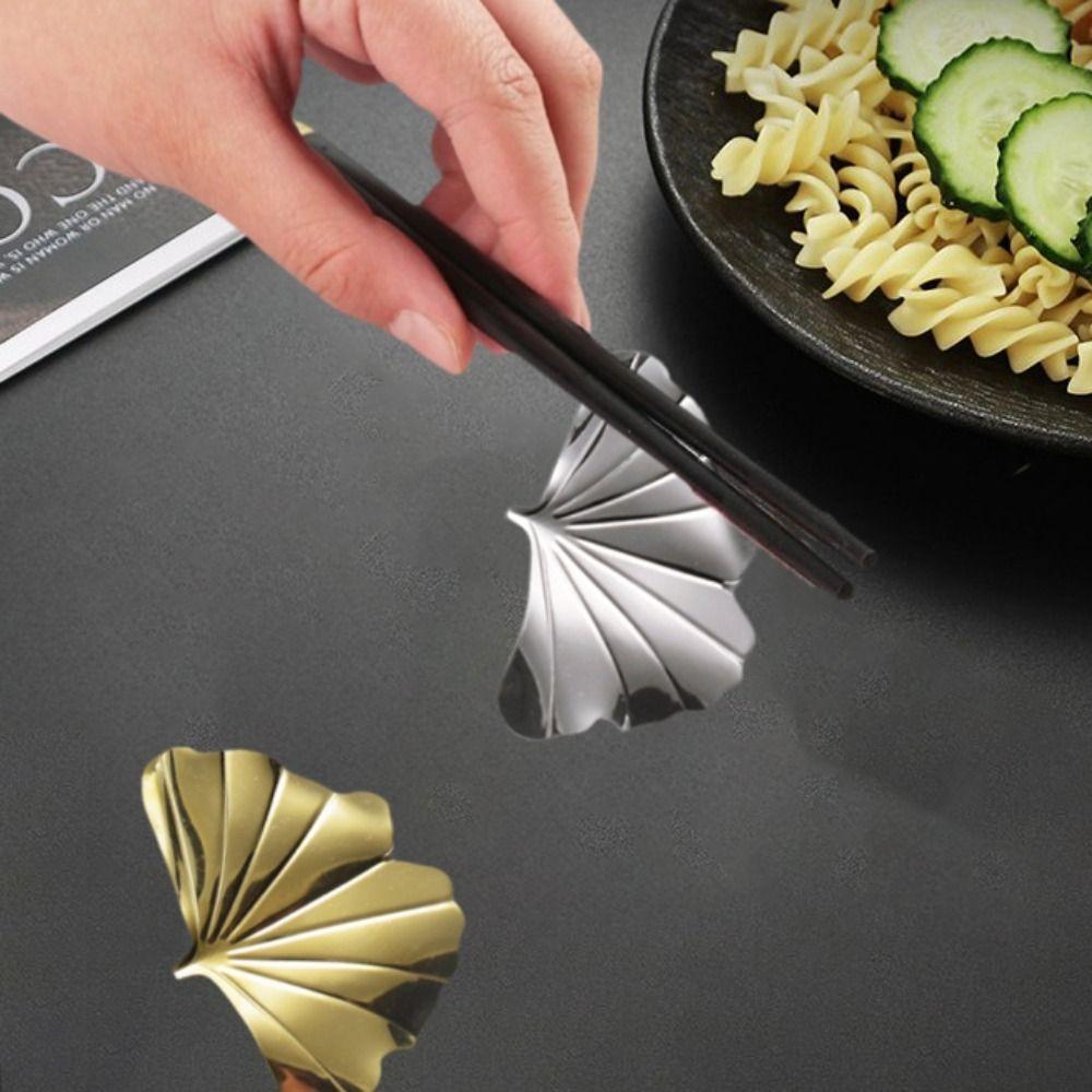 4pcs Rust-proof Ginkgo Leaf Chopsticks Holder 304 Stainless Steel Pen Rack Spoon Rack  Canteen