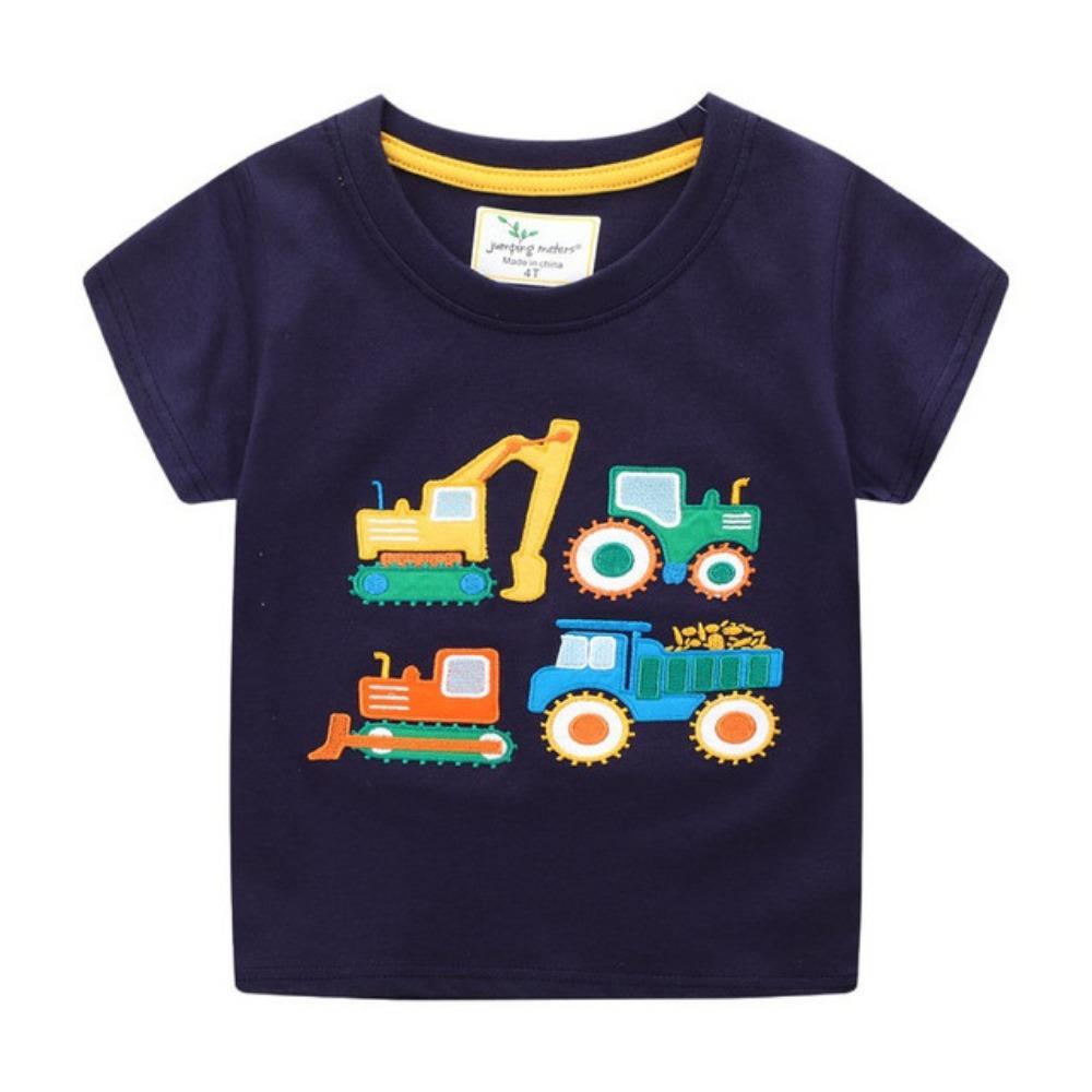Jumping Meters 2-7T Arrival Striped Summer Boys Girls Tees Animals Cars Embroidery Kids Top Fashion Baby Clothes