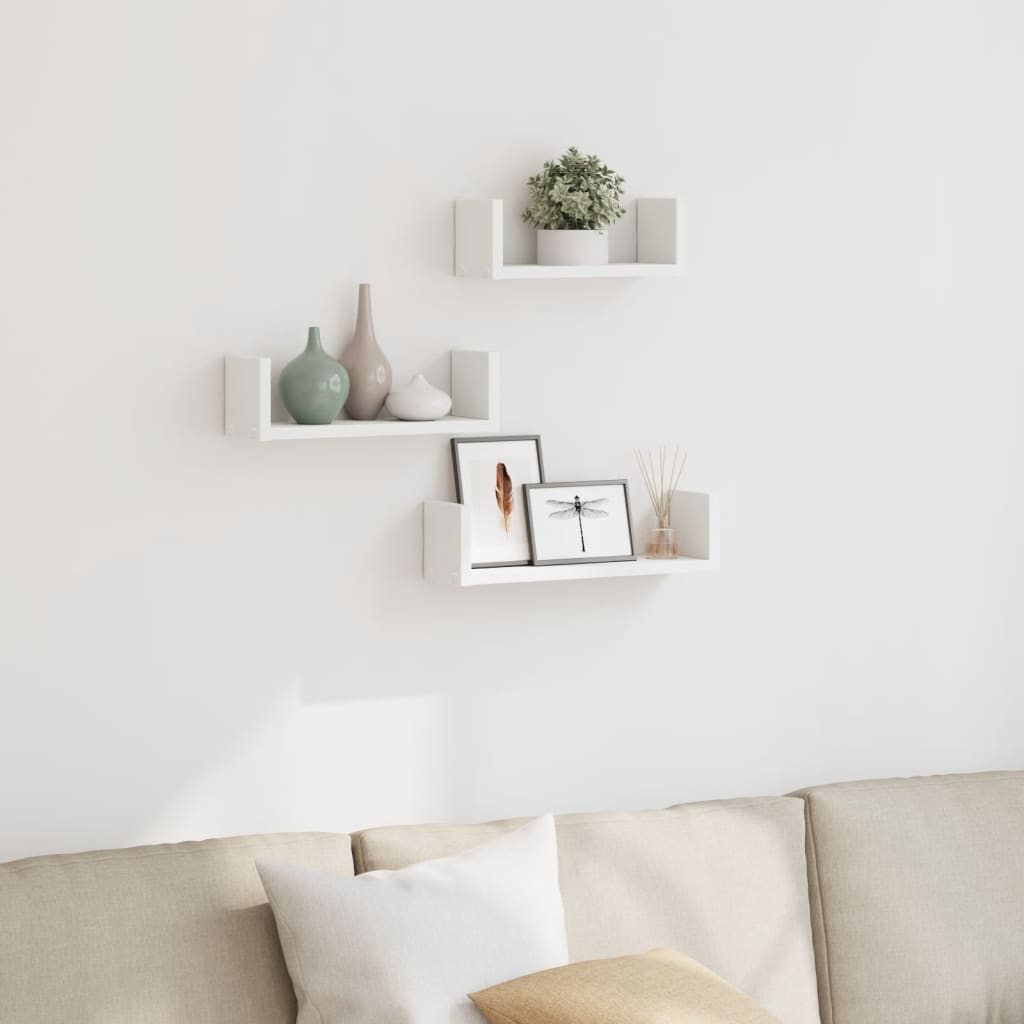 Wall Shelf Set 3 Pieces White Particleboard