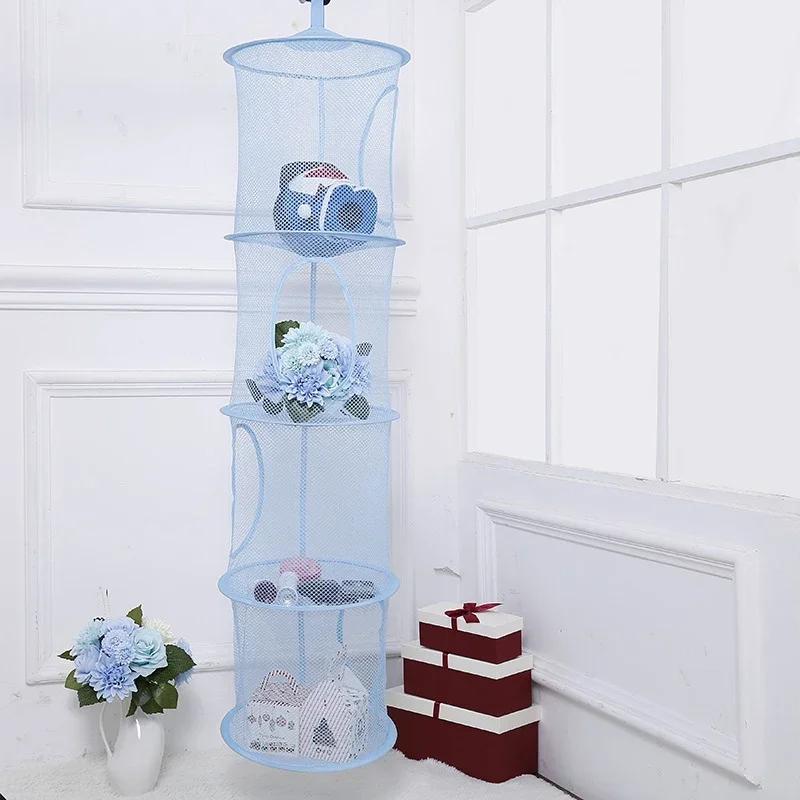 Foldable Hanging Mesh Storage Organizer Net Drying Basket Strong Hanging Space Saver for Bathroom Bedroom Wardrobe Household