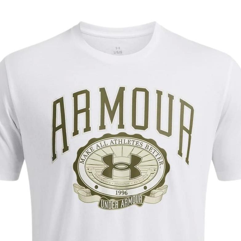 Under Armour Collegiate Logo Print Crew Neck Short Sleeve T-Shirt Men Tops White 1379537-101