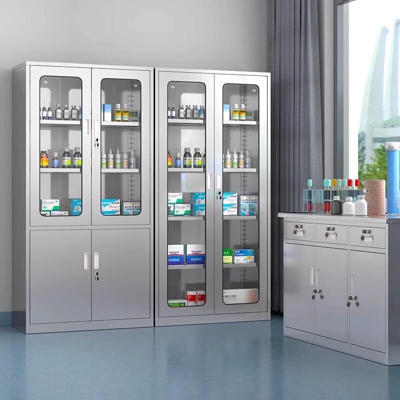 304 Stainless Steel Glass-Front Medical Cabinet