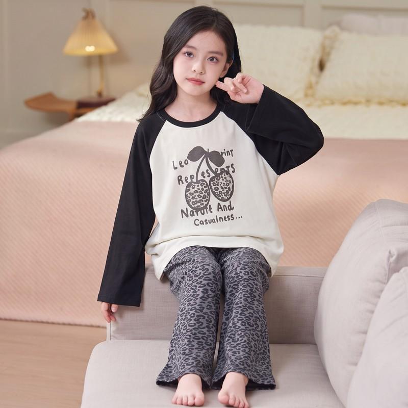 100% Cotton Girls Long Sleeve Pajama Set Cartoon Print Comfortable Home Wear Kids Ages 8