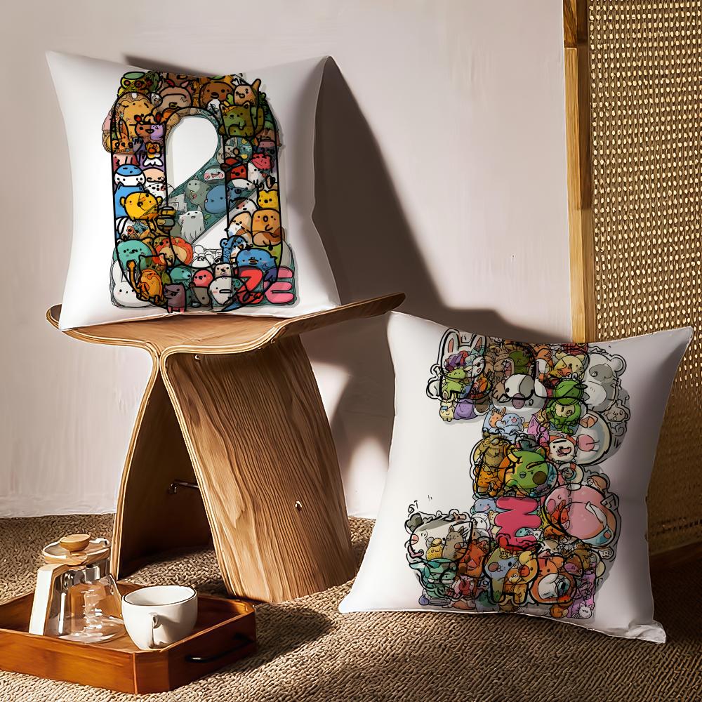 Digital Design Cushion Cover Anti-dustmite Pillowcase Invisible Zipper Silky Short Plush Sofa Cushion Cover