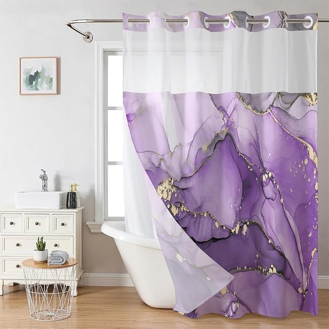 Floral Hummingbird Shower Curtain - Snap-in Liner, Watercolor Flowers & Butterflies, Fabric Inner, Machine Washable W90XH180cm