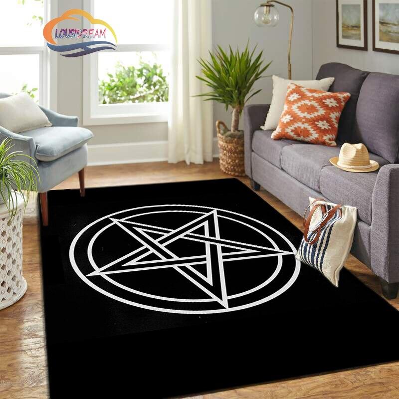 

Triple Moon Goddess rug Simple Pentagram carpet,Supernatural Satan Black White Pentagram rug, Wicca Pentacle rug 40cm x 60cm