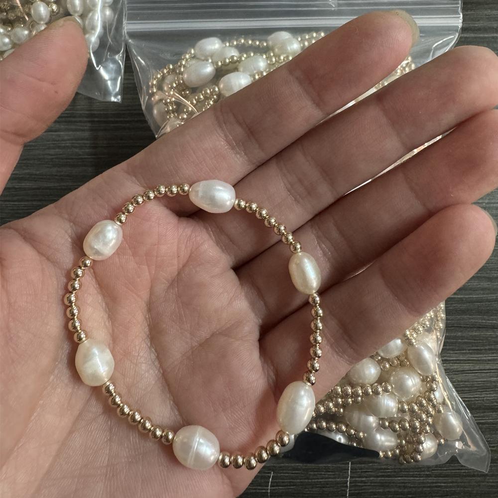 Fine 14k Gold Filled Bead with Freshwater Pearl Bracelet S925 Sterling Silver for Women Girls Making Jewelry