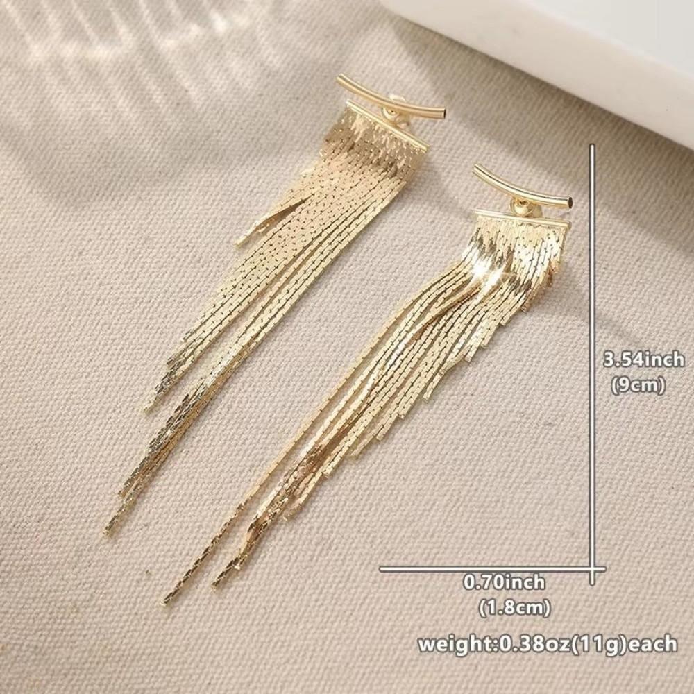 Metal Tassel Stud Earrings Geometric Shining Long Tassel Earrings Light Luxury Design Golden Plated Dangle Earrings