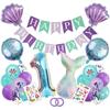 Mermaid Theme Stickers & Balloons Set with Fish Tails, Shells, Flags for Birthday Parties