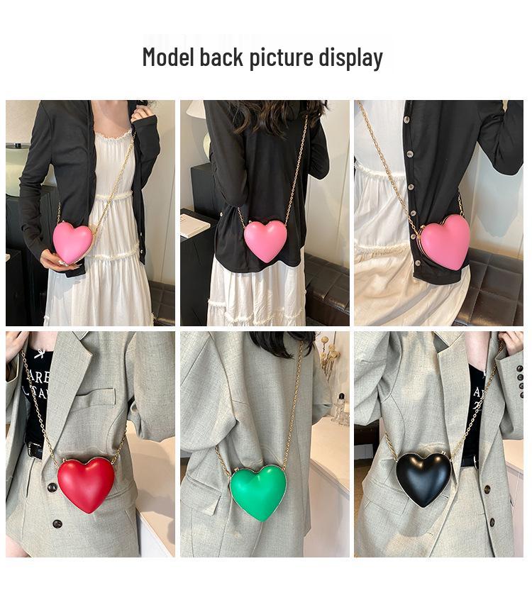 Women's Heart-Shaped Clip-On Mini Bag - 2024 Spring/Summer Chain Heart Bag with Girlish Charm