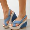 Platform Wedge Sandals for Women 2024 Plus-size Denim Cross-buckle with Flip-flops for Women