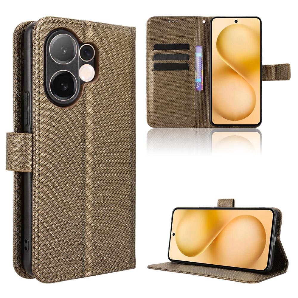 For Vivo V60 5G Leather Wallet Case with Strap Diamond Texture Phone Cover