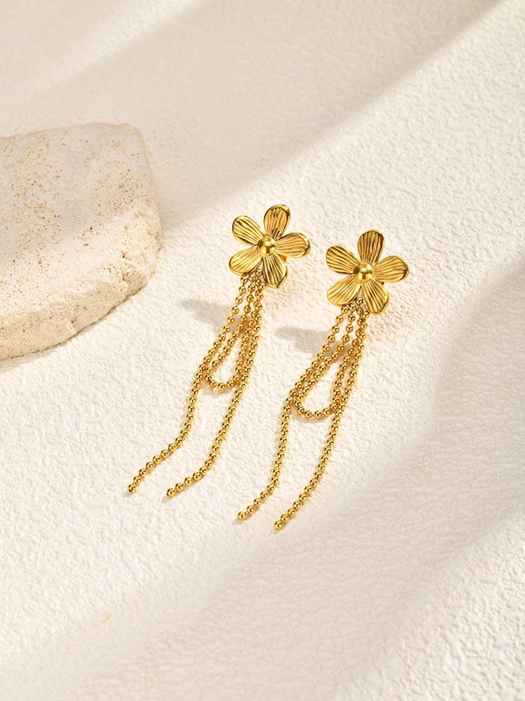 Gold Color Flower Tassel Earrings for Women Stainless Steel Starfish Tassel Earrings 2026 New Trendy Party Jewelry Gift
