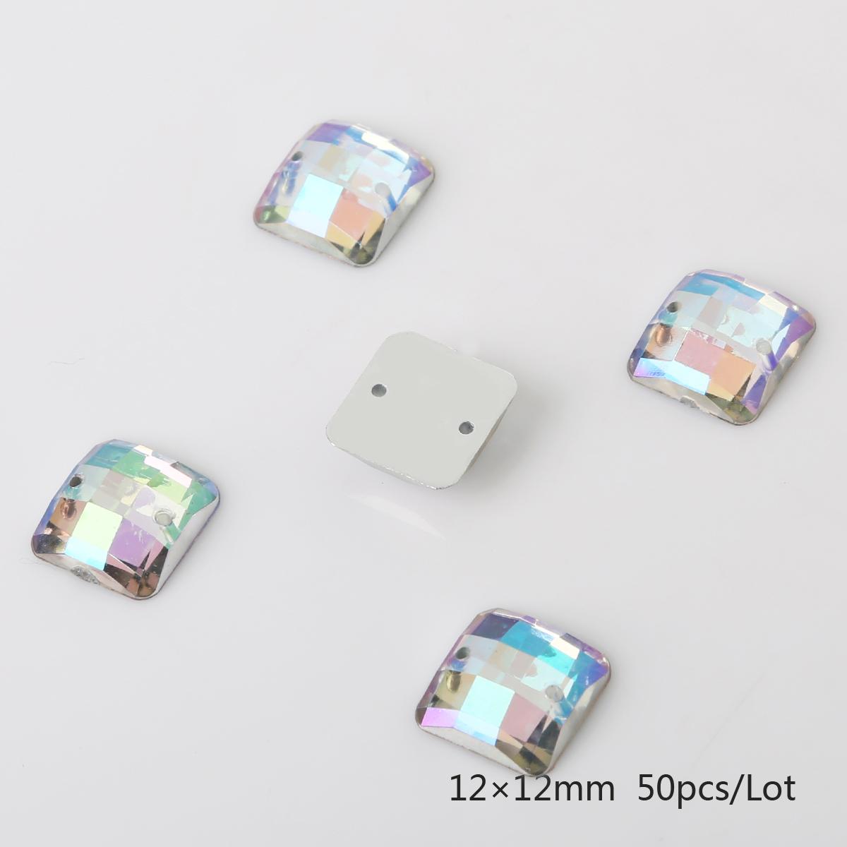 

50/100 шт., стразы с плоской обратной стороной, квадратные акриловые бусины, пришитые стразы, хрустальные камни для рукоделия, украшения для скрапбукинга 12x12mm 50pcs разноцветный/белый