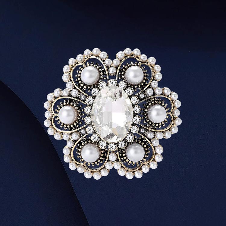 Large Diamond Flower Brooch, High-end and Individual Style, Pearl Brooch, Court Grandeur, Suit Pin