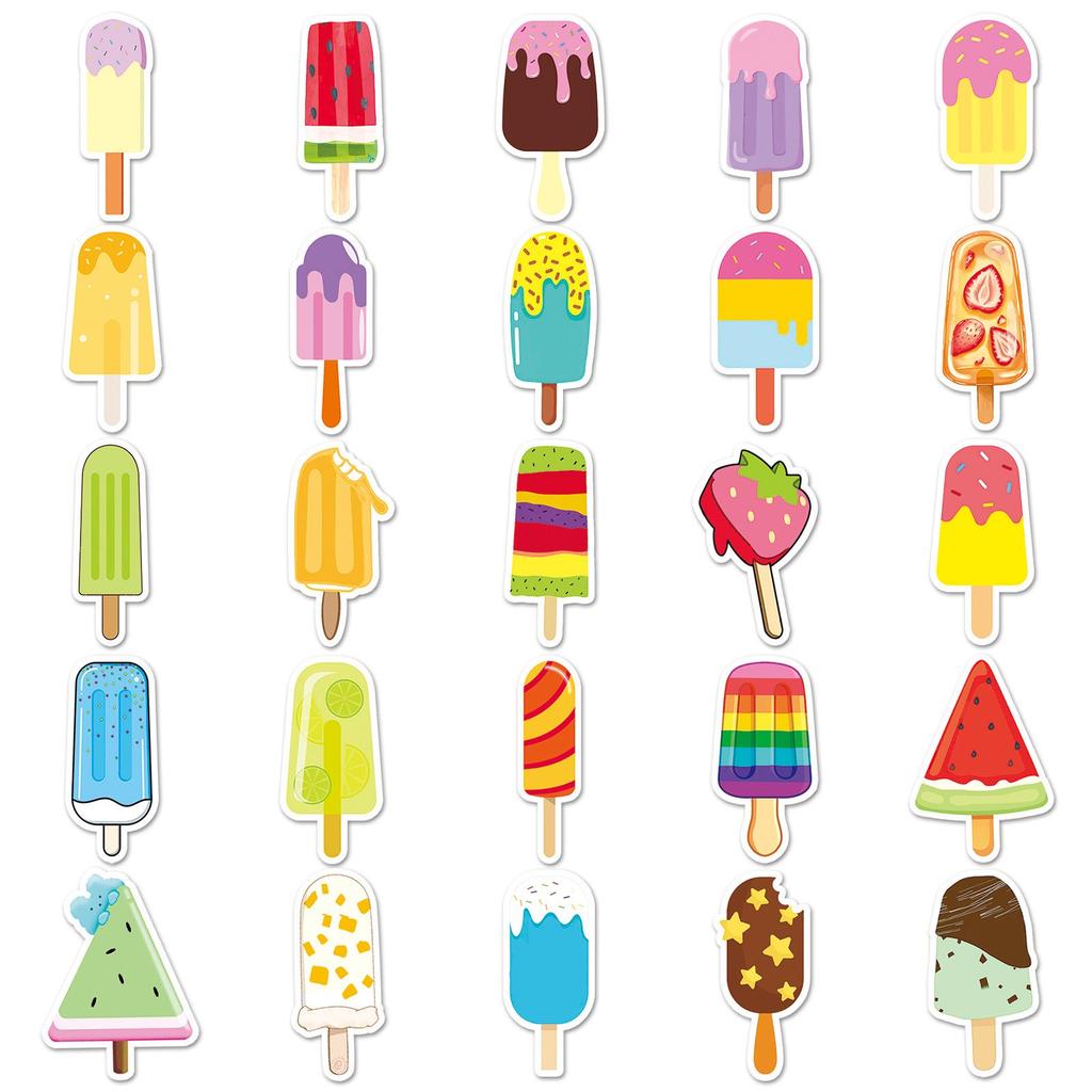 50pcs Cartoon Popsicle Graffiti Stickers for Summer DIY: Waterproof for Phones, Laptops, Journals, and Milk Tea Cups