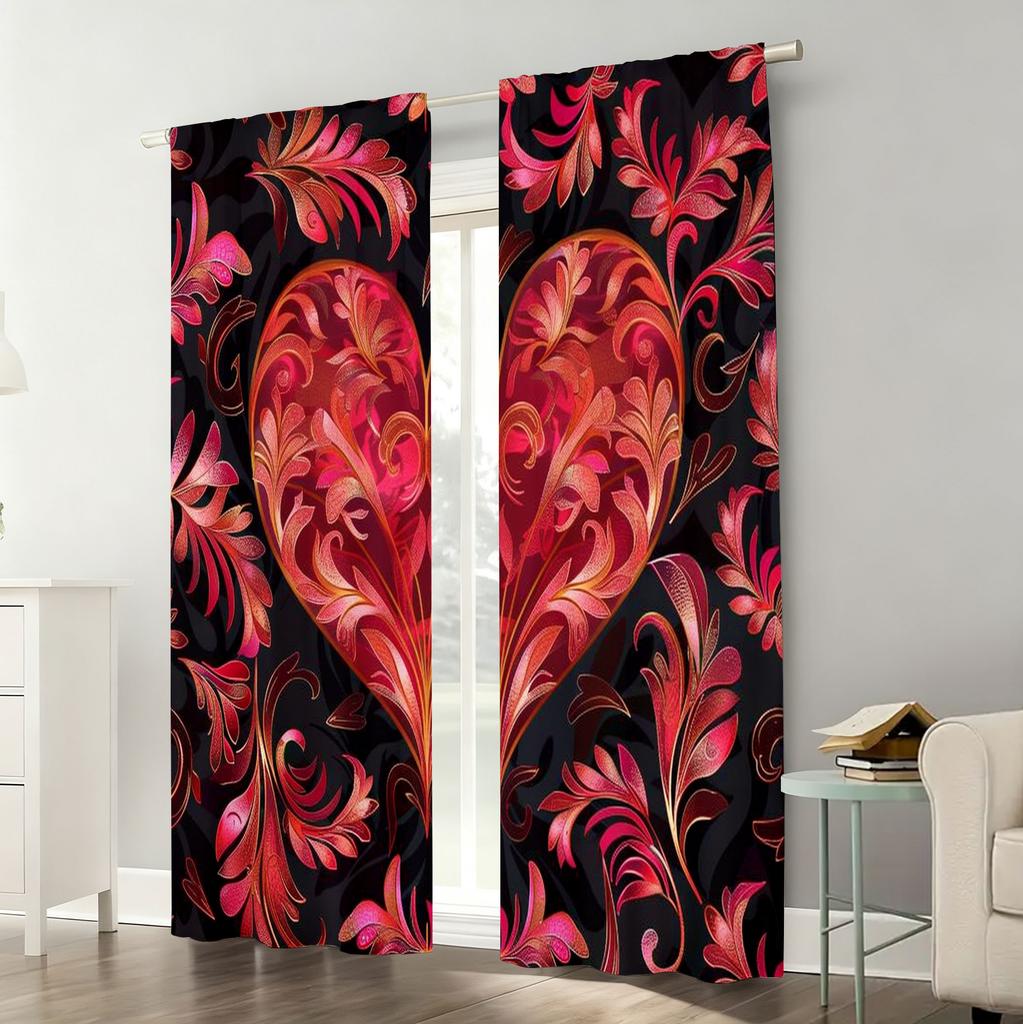 2pcs Gilded Heart-shaped Patterned Curtains   Light Luxury Retro Romance   Bedroom Living Room   Drawbar Pocket Decoration