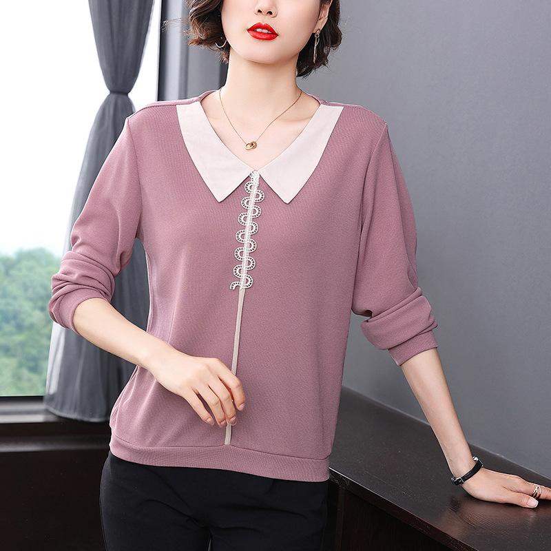 Mom's new lapel shirt loose women's top temperament middle-aged and elderly foreign style long-sleeved t-shirt women