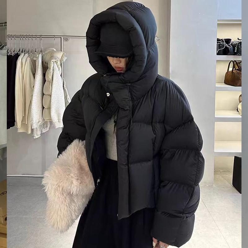 Abrigo Corto de Plumas Retro para Mujer Chaqueta Acolchada de Invierno con Capucha Ropa Exterior Gruesa de Algodón Moda Vintage Tendencia