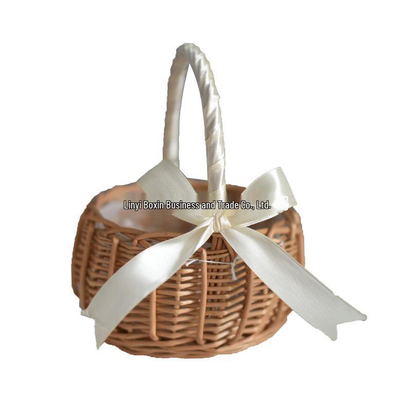 Handmade Bamboo Rattan Flower Basket - Willow Woven for Fresh/Dry Arrangements, Flower Girl Souvenir, or Storage.