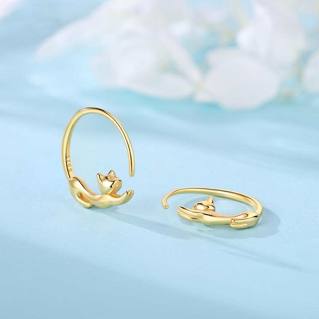 Stud Earrings 9 + Silver Asymmetric Earrings Niche High-End Jewelry Cat Cartoon Earrings Accessories