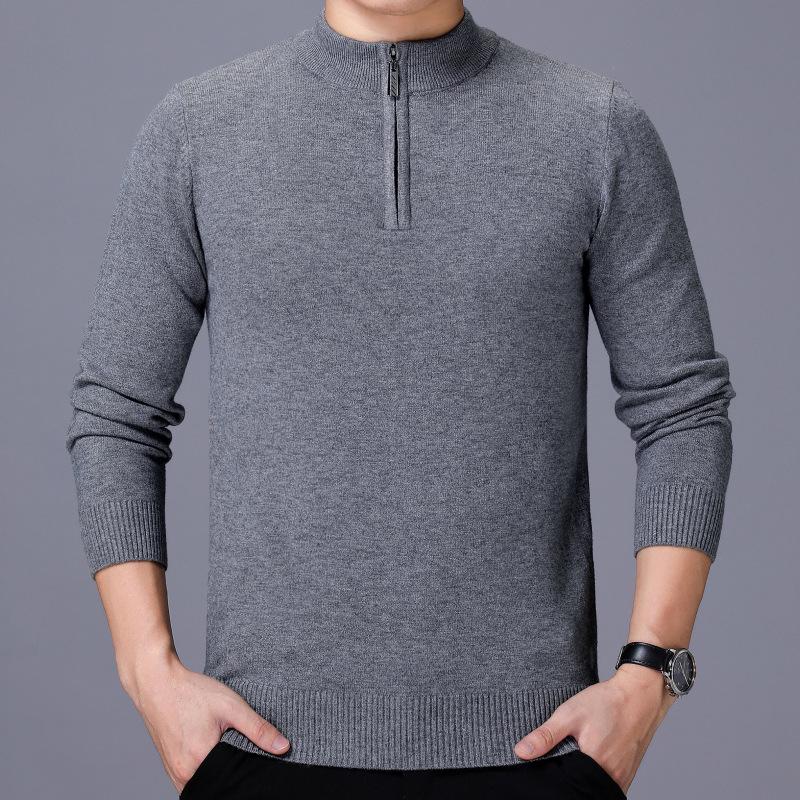 Men's New Arrival Half-Zip Knit Sweater - Thick, Warm, Pure Color for Autumn/Winter