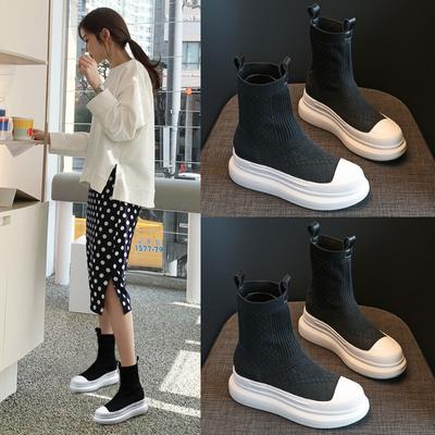 Socks Boots Women's Autumn New Fly-woven Shoes Women's Inner Heightening Elastic Boots Socks Shoes Martin Boots Women