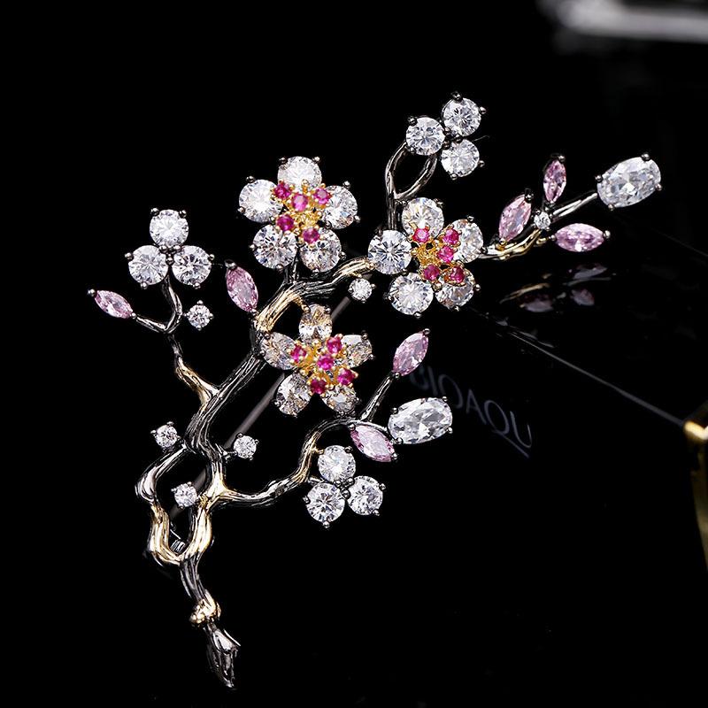 

элегантная брошь-булавка в виде цветка сливы из кубического циркония, женский аксессуар для свадебной бижутерии, пряжка для шарфа HR04091