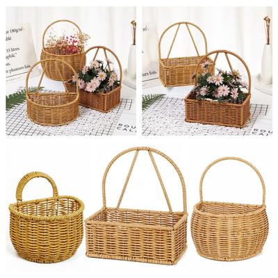 Brown Hand-woven Hanging Baskets Imitation Rattan Wall Hanging Basket Gift Kitchen Storage Basket