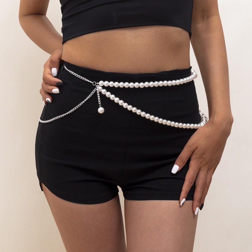 Tassel Waist Chain Belt Geometric Beads Chain Belt Fashion Pearl Waist Chain Body Jewelry