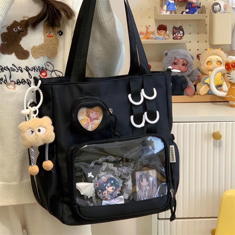 

Cute college student crossbody bag girls college style transparent solid bar pain bag large capacity junior high school student shoulder bag trendy single bag чорний