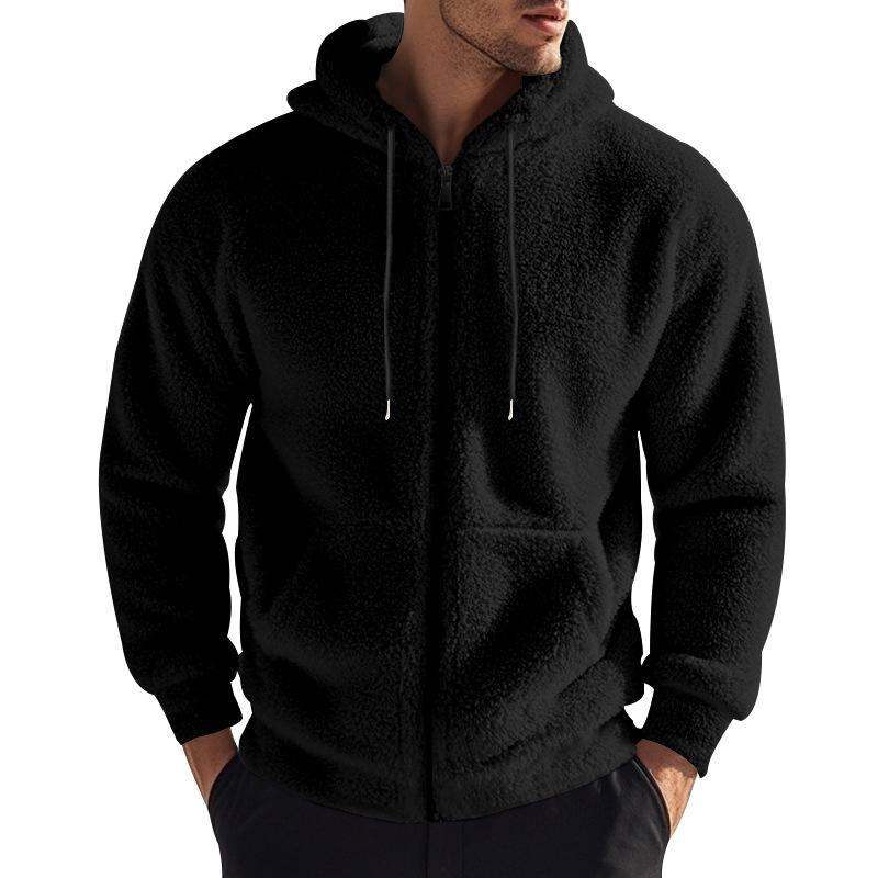 Grenzüberschreitender Außenhandel Amerikanische Winter Herren Dicke Warme Doppelseitige Fleecejacke Reißverschluss Lockere Strickjacke Freizeitjacke mit Kapuze