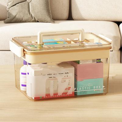 Large Capacity Plastic Pill Organizer with Easy-Grip Handle Multi-Layer Multi-functional Medicine Cabinet Household Medicine Box