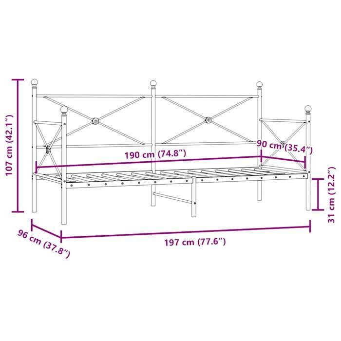 VidaXL Daybed Without Mattress White 90x190 Cm Steel, Sofa Bed, Comfortable Sofa Bed, Daybed with Mattress, Bed 4104681