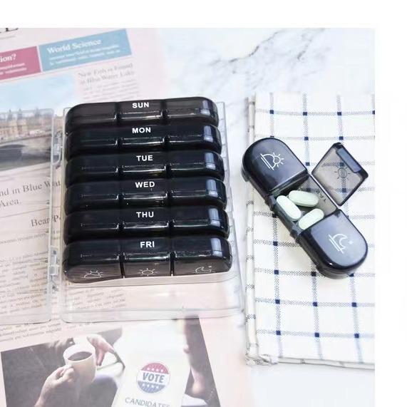 7-Day 21-Slot Black Pill Organizer, Portable and Compact