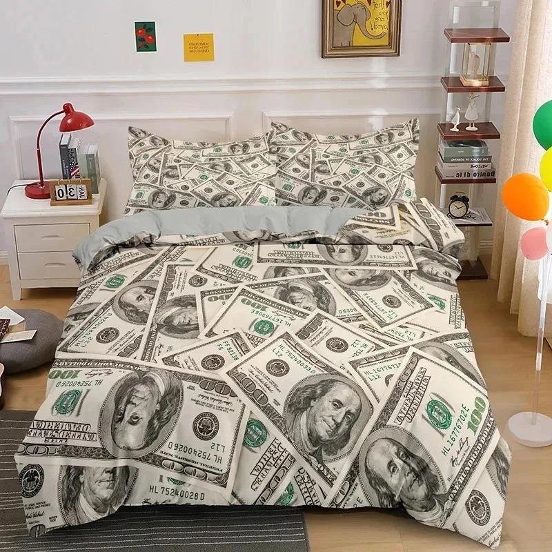 Set Biancheria da Letto Moderno 3D Copripiumino Stampato con Motivo Dollaro Copripiumino Vivace Set da Letto Morbido Divertente 3 Pezzi Motivo Denaro Matematica