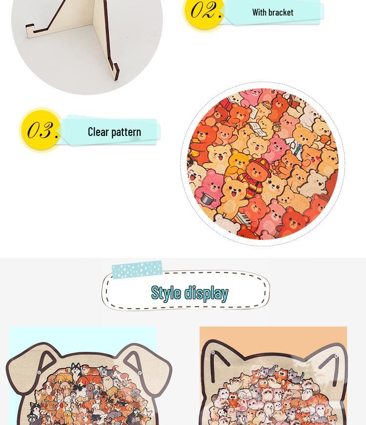 Unregelmäßig geformtes 3D-Holzkatzen-Puzzle-Spielzeug - Niederspaß zum Stapeln, Geschenk