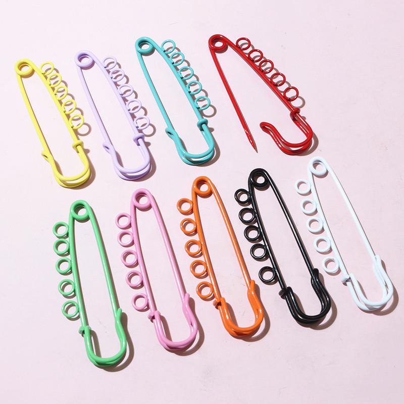 10pcs 50x16mm Safety Pins Brooch Metal Sewing Pins Clothes Pins with 3/5 Loops for Tags DIY Crafts Jewelry Making Findings