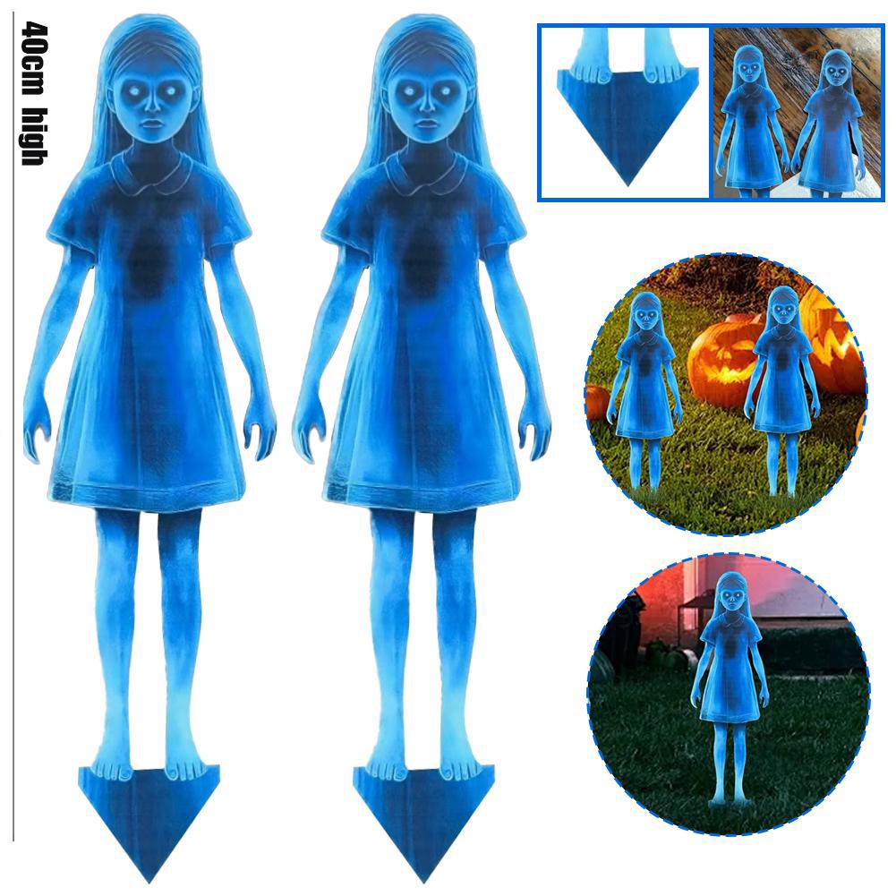Halloween Outdoor Decor Yard Signs Scary Doll 40cm Metal Twins Spooky Garden Stakes For Yard, Patio Garden Spooky Carnival Theme