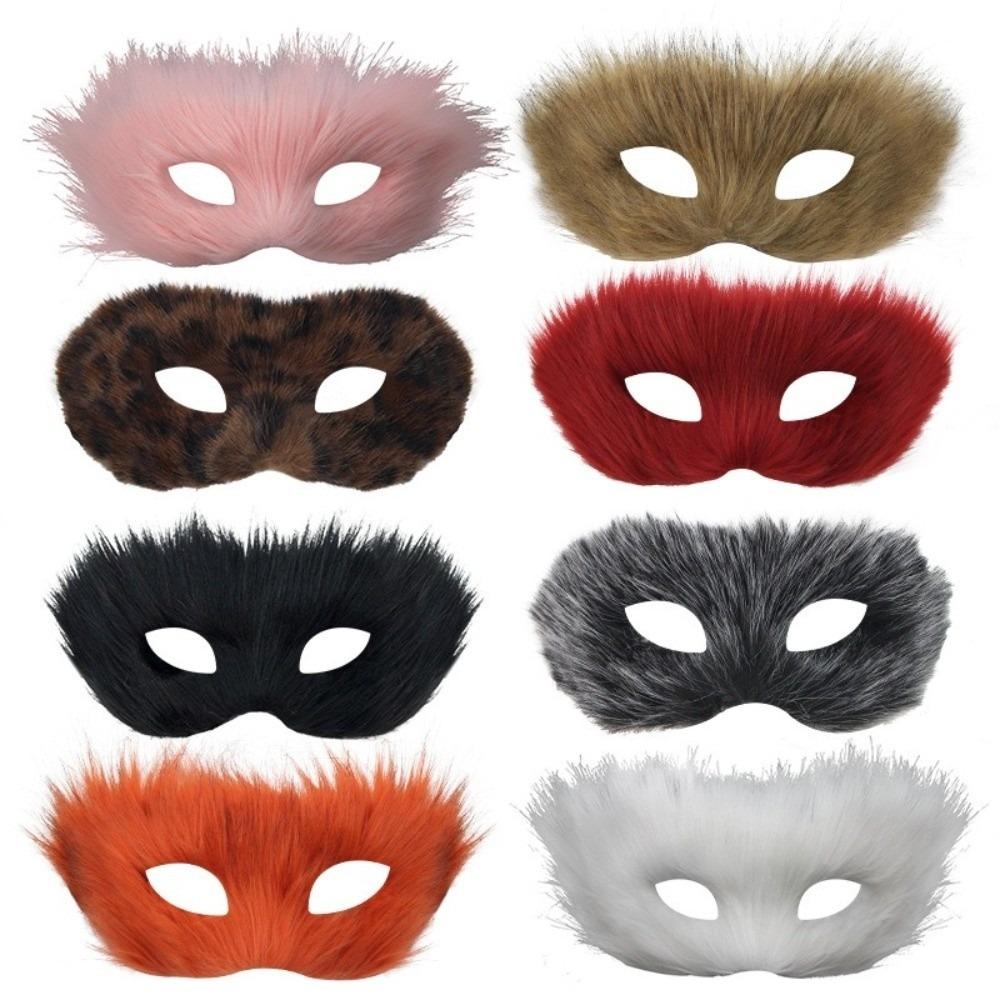 Long Furry Plush Cat Mask Animal Masquerade Mask Simple Half Face Mask  Male Female