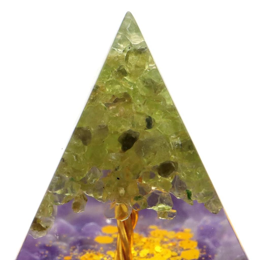 [GOLD STONE] Orgonite Pyramid Wealth Tree Natural Stone Ornament Approx. 5cm Wide Power Stone Cleansing Amethyst Peridot Approx. 5cm Wide