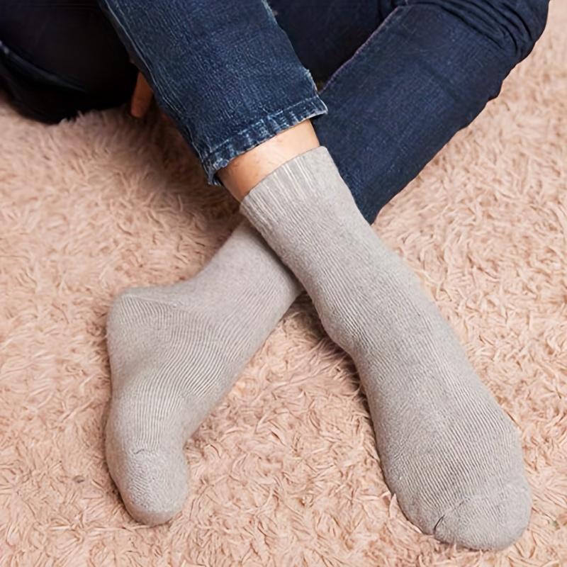 1 Paar dicke warme Crew-Socken für Herren für den Winter, lässige einfarbige Frottee-Socken
