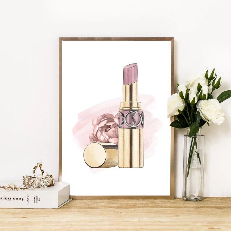Fashion Eyelashes Lipstick Makeup Wall Art Canvas Painting Posters Rose Gold Girls Gifts Wall Decor Prints Hello Gorgeous Sign