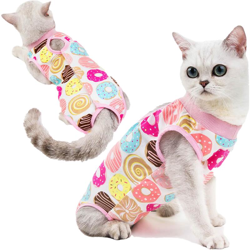 Cat Surgery & Weaning Suit: Anti-Lick Spay/Postpartum Wear for Spring & Summer, Four-Legged Design.